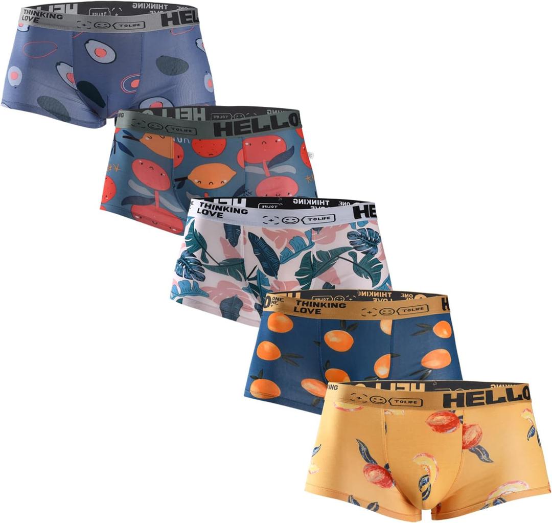 HUOPAOSHUO Underwear for Men Breathable Trunks Underwear Soft Cotton Boxer Briefs Multi-Pack (Small, Fruit Pattern-5 Pack)