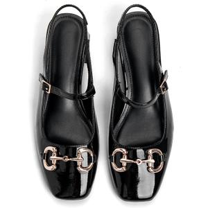 Slingback Mary Janes Shoes Women Closed Square Toe Pumps Low Chunky Heel Shoes with Buckle Ankle Strap Casual Party Dessy, 9.5