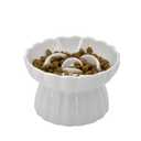 Vitisyao Ceramic Cat Slow Feeder, Raised Slow Feeder Cat Bowl, Anti Vomiting and Whisker Friendly Kitty Dish, Elevated Puppy Kitten Food Bowl for Dry and Wet Food (White)