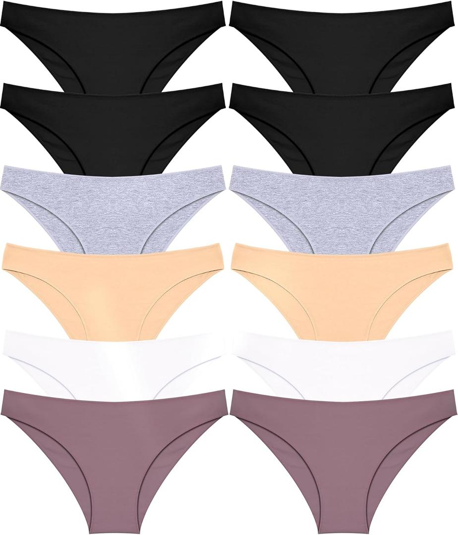 FINETOO 12 Pack Cotton Underwear for Women Cute Low Rise Bikini Panties High Cut Breathable Sexy Hipster Womens Cheeky Extra Lar