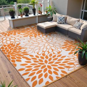 Anidaroel Outdoor Rugs 8x10ft for Patios Clearance Waterproof, Reversible Tropical Plastic Straw Camping Mat Outside Rug, Large Outdoor Area Rug for RV, Deck, Balcony, Picnic(Orange, 8'x10')