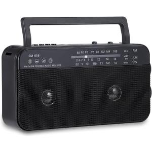 Portable AM FM Shortwave Radio with Bluetooth Speaker Plug in Wall, 3X D Cell Batteries Or AC Power Transistor Radio with 2 Tone Mode, Double Loud Speakers, Support AUX/USB/TF Card Play