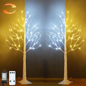 Set of 2 Lighted Birch Tree, 4ft 48LED Birch Tree Lights,Artificial Twig Tree Light 9Modes Timer for Indoor Outdoor Christmas Halloween Easter Home Party Wedding Decor,Warm & Cool White