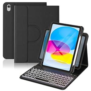 YBING for iPad A16 Case with Keyboard 11th &10th Generation, 360 Rotation Magnetic Cover with 7-Color Backlit Wireless Detachable Keypad with Pencil Holder for iPad 11th 2025/ 10 Gen 10.9" 2022 (Black)