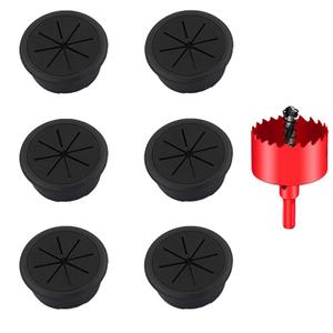 TuTuYa Desk Grommet, 6PCS Flexible 2-3/8 Inch (60mm) Desk Cable Grommet Desk Cable Hole Covers with Hole Saw, Ideal Solution for Office and Home Table Cable (Black, 2-3/8Inch_60mm)