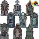 JOYIN 16" 9 Pcs Halloween Tombstones Decorations Outdoor Graveyard Decor, Yard Lawn Cemetery Plastic Headstones with 18 Metal Stakes for Halloween Indoor Prop Decorations, Party Decor Supplies