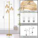 ILLMTW Gold Floor Lamp for Living Room,Bedroom,Mid Century Modern Standing Lamp Brass Tree 3 Light Tall Floor Lamps Vintage Retro Floor Lights Glass Amber Flower Lamp Shade Farmhouse Boho Bohemian