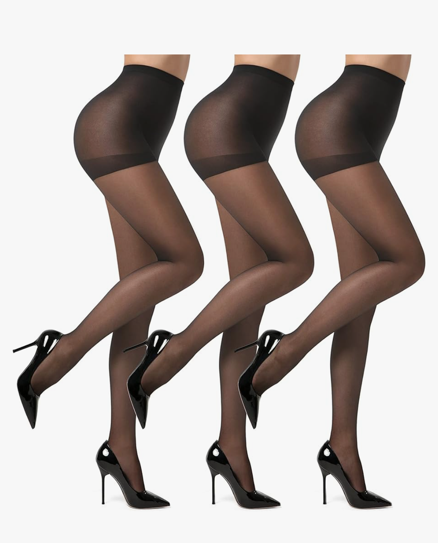 EVERSWE 3 Pairs Women's Sheer Tights 20D, High Waist Control Top Pantyhose Hosiery XL