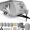 Travel Trailer RV Cover 30-33ft, Rv Trailer Cover Multi-Layer Breathable Rip-Stop Camper Cover with Water-Resistant Coating, Repair Kit, Gutter Protection, Tire Straps