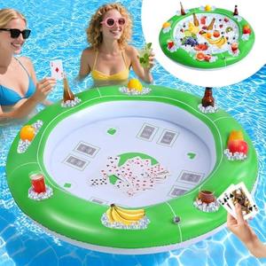 Large Floating Card Table for Pool, Inflatable Pool Games Table for Adults, 40in Waterproof Floating Pool Bar, Pool Accessories Fruit Drink Holder Cooler Tray for Summer, 4-6 People Card Games, Pack of 5