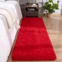 DETUM Red Rug 2x6 Feet - Fluffy Red Runner Rugs for Bedroom Shaggy 2' X 6' Living Room Rug Soft Rugs for Kids Room Non-Slip Nursery Office Dorm Washable Carpets Home Decor