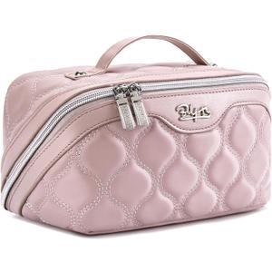 BOYATU Travel Makeup Bags for Women Cosmetic Bag: Puffy Make up Bags Set of 3 - Vegan Leather Makeup Organizer - Waterproof Large Toiletry Bag with Compartments - Travel Essentials (H-3-Pink)