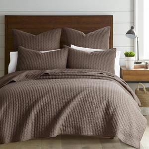 Levtex Home Cross Stitch Reversible King/Cal King Quilt Set (106x92in) with 2 Pillow Shams (36x20in) - Stitch Texture - Cocoa - Cotton King Size Quilt Bedding Set - Lightweight, Soft, Pre-Washed (Chocolate)