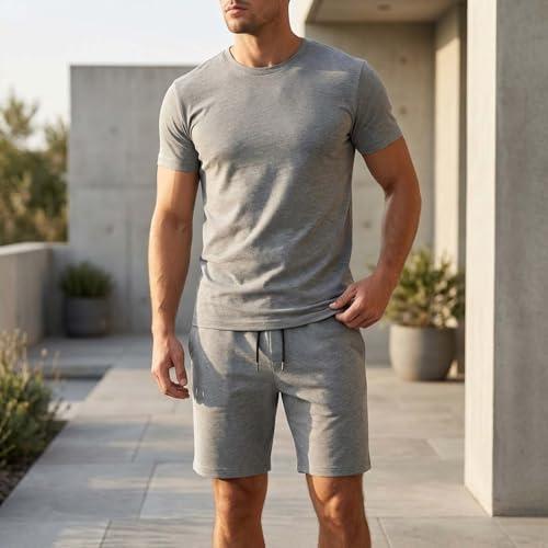 2 Piece Tracksuit Men's Short Sleeve Crew Neck Casual Classic Basic, Size 2XL