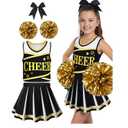 JenPen Cheerleader Costume, 5 Pieces Cheerleading Outfits for Cheer Uniform, (7-9 Years,Black)