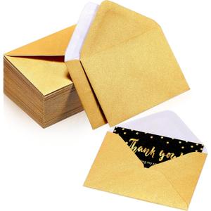 Yahenda 200 Count Gold Mini Gift Card Envelopes Bulk Wedding Pocket Small Paper Envelopes Gift Card Sleeves Greeting Business Tiny Pocket 4 x 2.7 Inch for Holidays Wedding Baby Shower Birthday