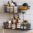 TAILI Shower Caddy Suction Cup 2 Pack with Hooks & Soap holder, Heavy Duty Shower Organizer for Bathroom, No Drilling Bathroom Organizer with Large Capacity, Black Metal Storage Basket
