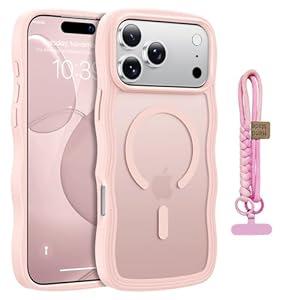 Leriufa for iPhone 17 Pro Max Case Cute Wavy Matte Pink |Compatible with MagSafe, Color-Matched Lanyard, Military Grade Shockproof, Slim & Durable, Travel-Ready & Stylish