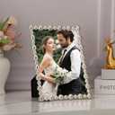 5x7 Silver Beaded Picture Frame,Cast Metal Real Glass,Velvet Back