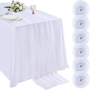 White Gauze Table Runner 10ft 120 Inch Tulle Fabric Seasonal Sheer Kitchen Dining Centerpieces Wedding Baby Shower Birthday Holiday Table Decor for Home Party