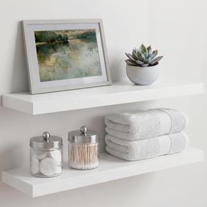 Homeforia White Floating Shelves 24 inch, High End Solid Real Wood 24inch Bathroom Floating Shelf for Wall Mounted, White Wooden 24in Floating Shelves, Heavy Duty Bracket, 24 X 6.5 X 1.75 in, Set of 2