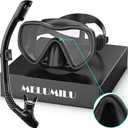 Snorkeling Gear for Adults, Dry Snorkel Set 180 Panoramic Wide View Anti-Fog Scuba Diving Mask, Professional Snorkel Gear for Free Breathing, Swimming, Diving, Nose Upgrade 2.0 (Black)