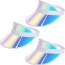 3 Pack Sun Visor Hats Women Men Clear Colored Plastic Tennis Beach Sport Cap Adjustable Golf Sunhat Headwear (Medium-Large, Iridescent Blue)