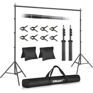 EMART Backdrop Stand 10x10ft(WxH) Photo Studio Adjustable Background Stand Support kit with 2 Crossbars, 8 Clamps, 2 Sandbags and Carry Bag for Parties, Events Decoration, Wedding, Photography