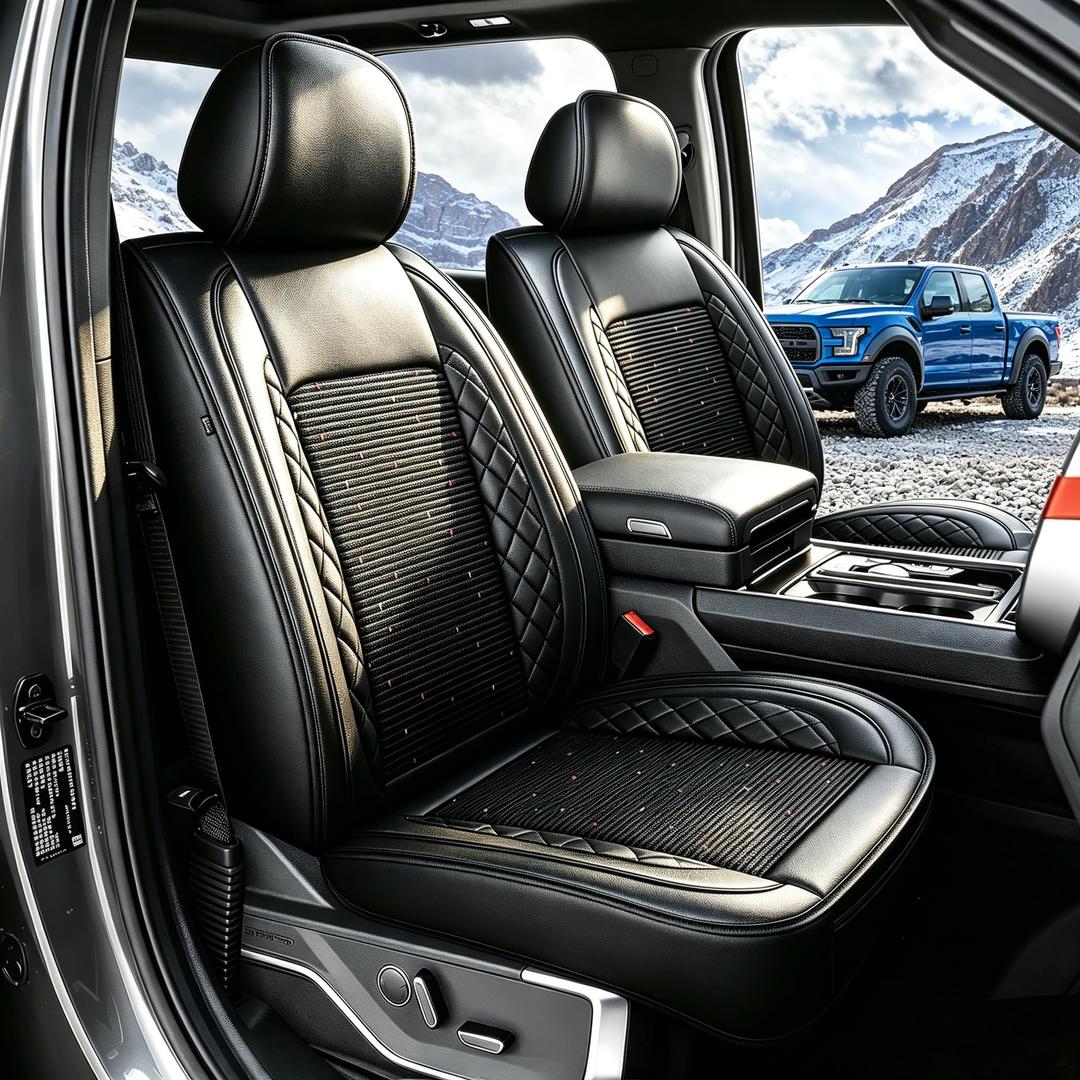 for Ford F150 Seat Covers 2009-2024 2025 2026 F250 F350 F450 2017-2025 2026, Leather Ice Silk Waterproof Trucks Pickup Seat Covers Custom Fit for Ford F150