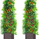 Sunnyglade 2 PCS Raised Garden Bed Planter Box with Trellis, 63" Tall Outdoor Tomato Planters for Climbing Vegetables Flowers Vine Plants, Tomato Cage with Wheels (2)