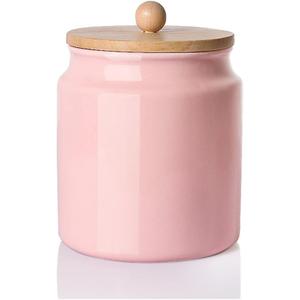 Sweejar Ceramic Kitchen Canisters, 28 FLOZ Porcelain Food Storage Jar with Airtight Seal Wooden Lid, Home Container Serving for Coffee Beans, Tea-leave, Sugar, Salt and More, Tool Bucket (Pink)