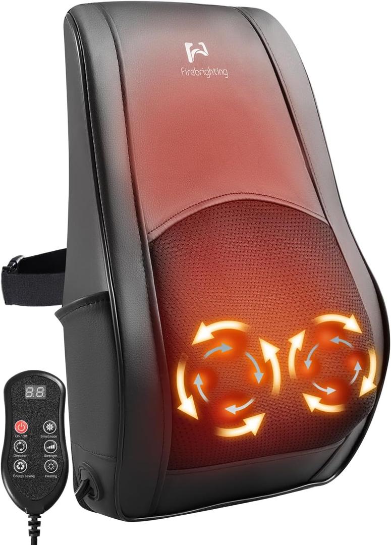 Electric Back Massager with Heat for Office Chair - Shiatsu Deep Kneading Massage Pillow, Adjustable Strap, Christmas Gifts for Dad Mom Men Women