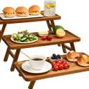 GEHE 3 Tier Serving Stand, Acacia Wood Dessert Table Display Cupcake Stand, Rustic Foldable 3-Tiered Serving Trays & Platters, Large Charcuterie Board for Birthday Wedding Bridal Shower Tea Party