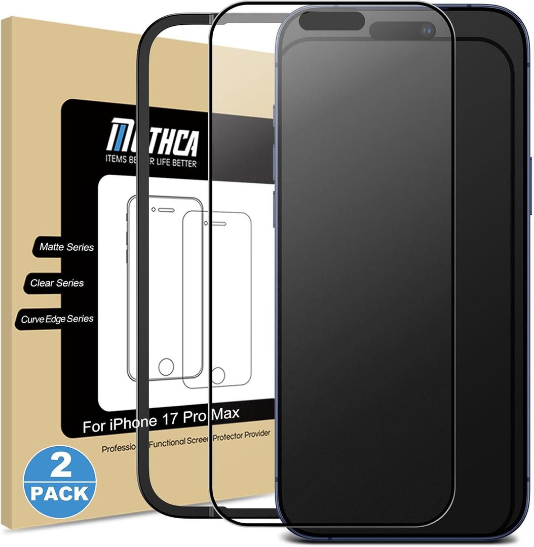 Mothca 2 Pack Matte Glass Full Coverage Screen Protector for iPhone 17 Pro Max 6.9-inch, Anti-Glare Anti-Fingerprint Black Edge Tempered Glass with Easy Installation Tool, Smooth as Silk