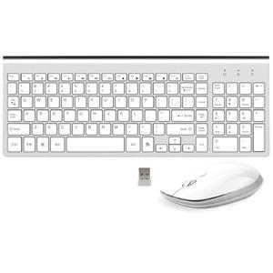 FENIFOX Keyboard and Mouse Wireless, USB 2.4GHz Combo Silent Quiet Low Profile Compact Full Size Flat Slim Thin Portable with Number Pad Soft Cover for PC Laptop Computer Office - White & Silver