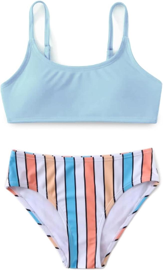 MIENOE Teen Girls' Swimsuits Two-Piece V-Neck Bikini Adjustable Shoulder Straps Swimsuit Kids Bikini with Chest Pad
 160