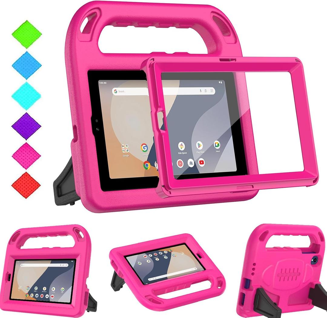BMOUO Kids Case for Onn 7 Inch Tablet 2024 (Model:100135924), with Screen Protector, Shockproof Handle Stand Protective Case for Walmart Onn 7" Tablet (Gen 4, 2024), Rose