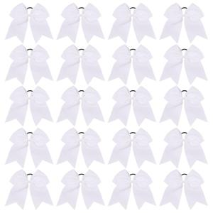 20 PCS 8 Inch Cheer Hair Bows Large Cheerleading Big Hair Bows with Ponytail Holder Hand-made Grosgrain Ribbon Hair Accessories for Teen Girls (White)
