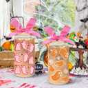 2 Pack Halloween Ghost Iced Coffee Glass Tumbler Cups with Lids and Straws - 16Oz Spooky Halloween Ghost Glass Tumbler Gifts With Pink Bow-knot for Women, Girls, Kids