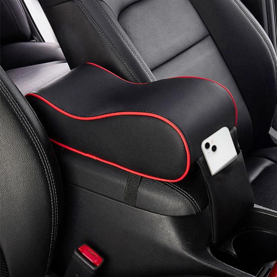 Center Console Cover,Car Accessories Car Center Console Cover,Soft Memory Foam Car Armrest Cushion,Car Arm Rest Cushion with Storage Bag,Leather Car Arm Rest Cushion,Fit Most Car (Black&Red)