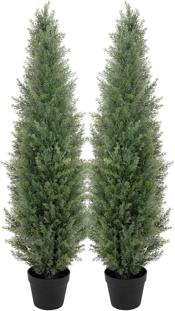 Bellacat 4ft UV Resistant Artificial Topiary Trees Outdoor, 48in Faux Cedar Tree with Full & Realistic Leaves, Fake Cypress Tree for Front Door Proch Patio Deck Balcony Yard Decor 2Pack