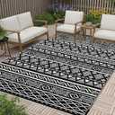 RURALITY Outdoor Rugs 8'x10' Waterproof for Patios Clearance,Plastic Straw Mats for Backyard,Porch,Deck,Balcony,Black&White