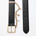 Women's Leather Belt for Jeans Black Belt with Gold Buckle and Chain Fashion Belts for Women