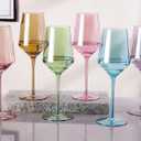 Physkoa 15oz Colored Wine Glasses Set of 6  Elegant Long Stem Glassware for Wine, Party, Dinner, Housewarming, Birthday or Holiday Gift (Multicolor)