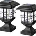 Solar Post Lights Outdoor Solar Cap Lights Deck Fence Cap for 4x4 5x5 6x6 Posts Patio Garden Courtyard Decoration Fixture Waterproof Warm White Lighting Black (2)