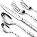 60 Piece Silverware Set for 12, Food-Grade Stainless Steel Utensils Set Includes Spoons Forks Knives, Sturdy Home Kitchen Eating Tableware Set,Wave Style Design & Mirror Polished - Dishwasher Safe