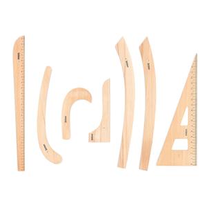 7 Piece Beech Wood Sewing Ruler Set, Wooden Pattern Making & Drafting Tools for Dressmaking Tailoring & Fashion Designer, with Straight Edge, Triangle, French & Hip Curve & Vary Form Curve