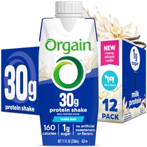 Orgain 30g High Protein Shake, Dairy Isolate Milk Protein, Vanilla Bean, 6g BCAAs, 1g Sugar Per Serving, Meal Replacement, Ready to Drink, Keto Friendly, Gluten-Free 11 Fl Oz, Pack of 12, Best By: 04/17/2026
