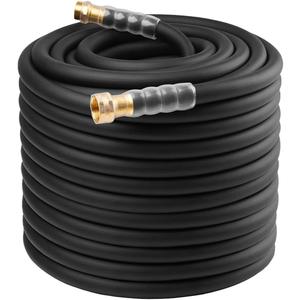 Heavy Duty Premium Garden Hose 200ft x 5/8", 300PSI Working, 1000PSI Burst, Hybrid Rubber Water Hose with Transparent Swivel Handle - Hot/Cold Water - Five Layered Braiding with Brass fittings (Black)
