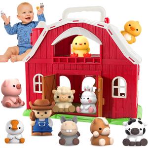 Toys for 1 2 3 Years Old Boys and Girls, Big Barn Playset with Farm Animal, Preschool Montessori Toy, Farm Playset with Big Red Barn & Farmer, Christmas & Birthday Gift Toy for Kids